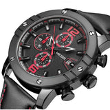 Sport Leather Strap Chronograph Quartz Military Watch